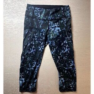 Lululemon Run Top Speed Crop Leggings Full-On Luxtreme Size 4 Floral Blue New